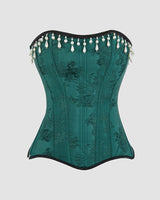 1980s 15 Boned Cotton Pearl Waist Training Corset Dark Green Avidlove-Corset - Tophatter Daily Deals