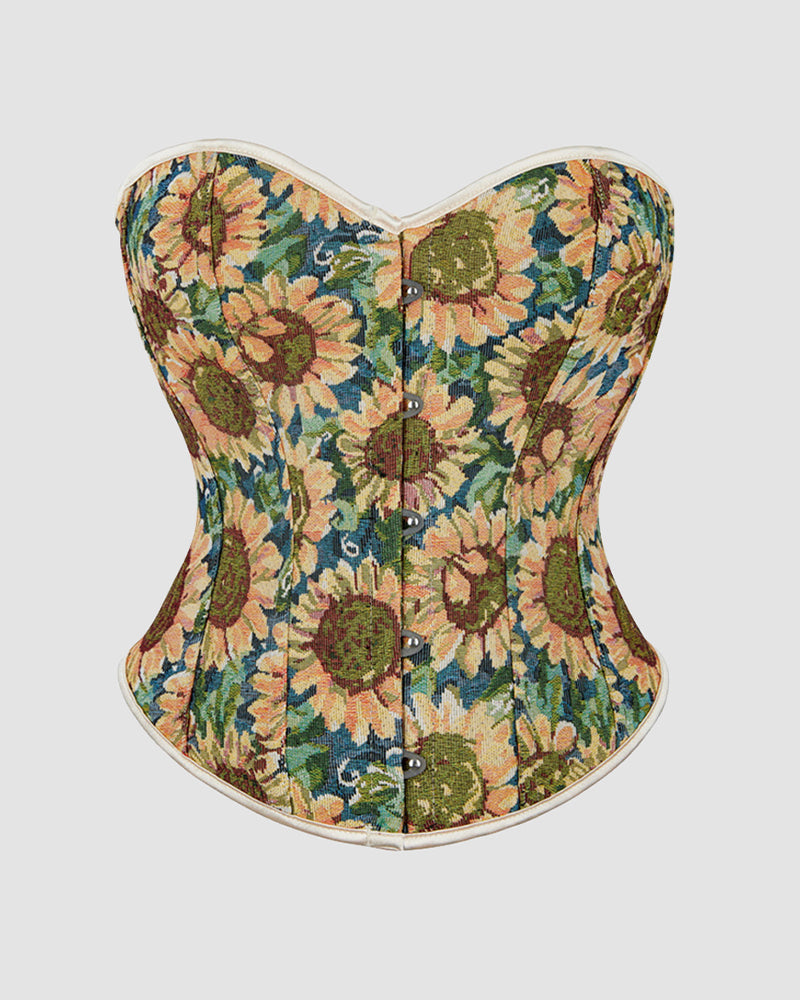 1930s 12 Boned Cotton Sunflower Corset Sunflower Avidlove-Corset - Tophatter Daily Deals