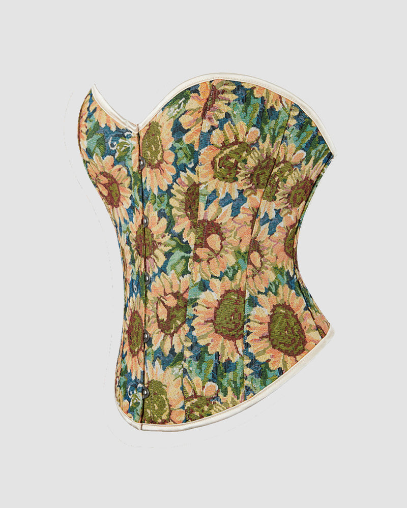 1930s 12 Boned Cotton Sunflower Corset Avidlove-Corset - Tophatter Daily Deals