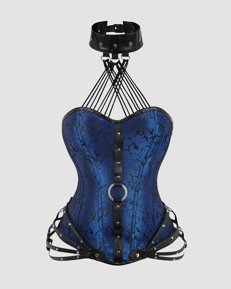 1980s 11 Boned Cotton Side Zipper Corset Dark Blue Avidlove-Corset - Tophatter Daily Deals
