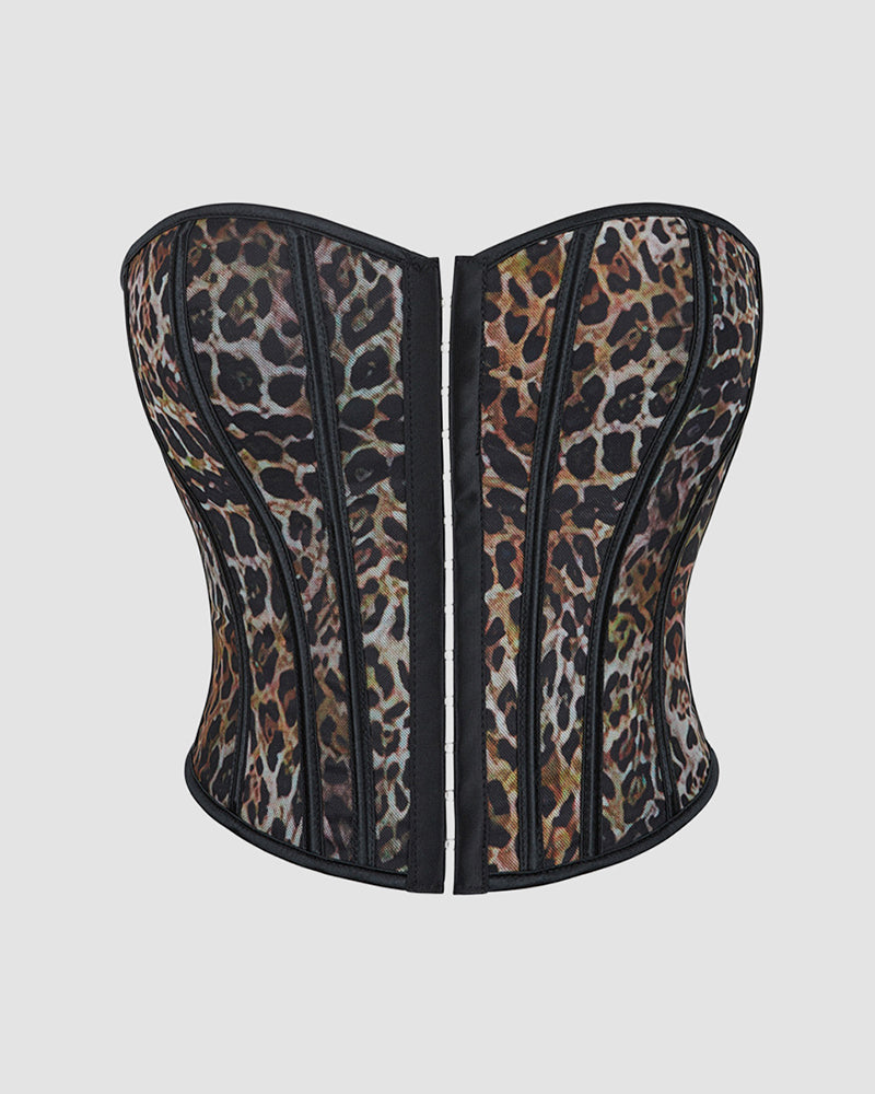 1960s 14 Boned Cotton Leopard Single Breasted Corset Leopard Avidlove-Corset - Tophatter Daily Deals