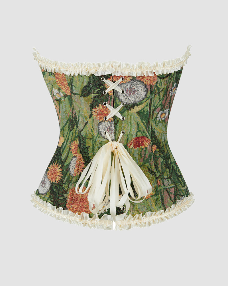 1930s 12 Boned Cotton Painting Lace Corset Avidlove-Corset - Tophatter Daily Deals