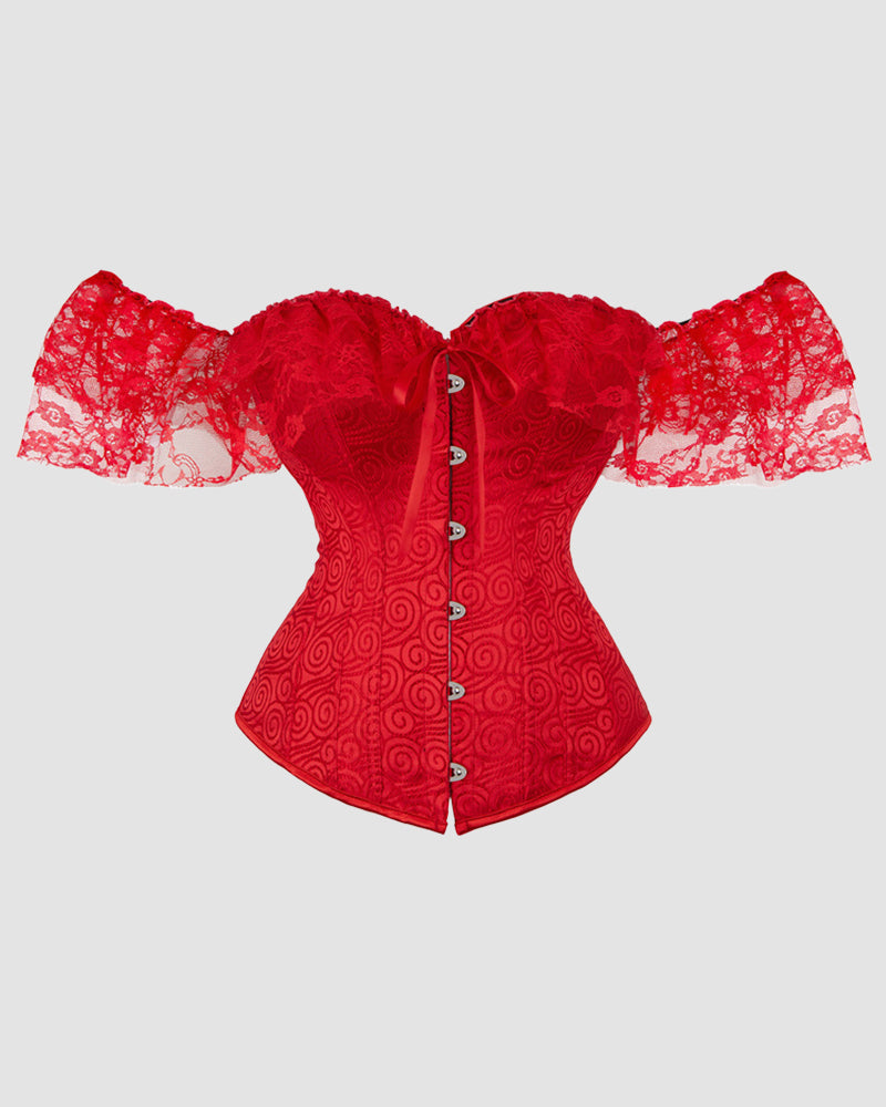 1950s 12 Boned Cotton Jacquard Lace Corset Red Avidlove-Corset - Tophatter Daily Deals