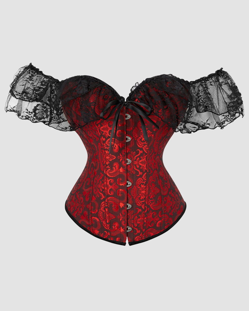 1950s 12 Boned Cotton Jacquard Lace Corset Wine Red Avidlove-Corset - Tophatter Daily Deals