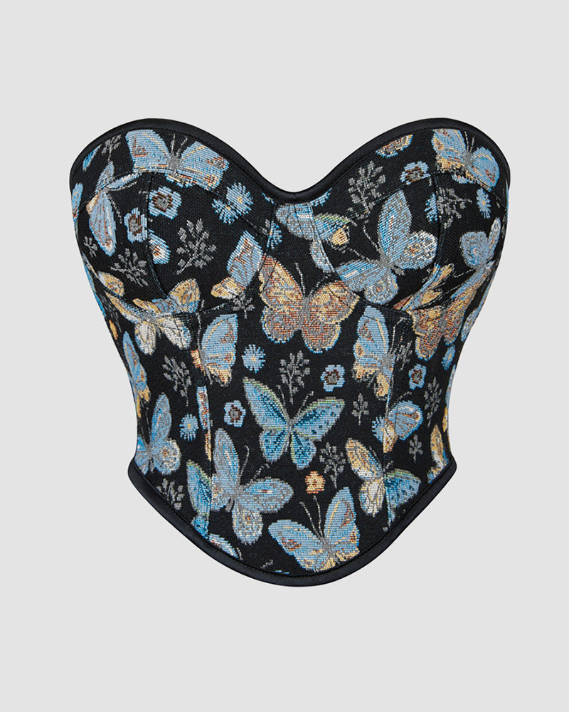 1950s 10 Boned Cotton Butterfly Pattern Corset Black Avidlove-Corset - Tophatter Daily Deals