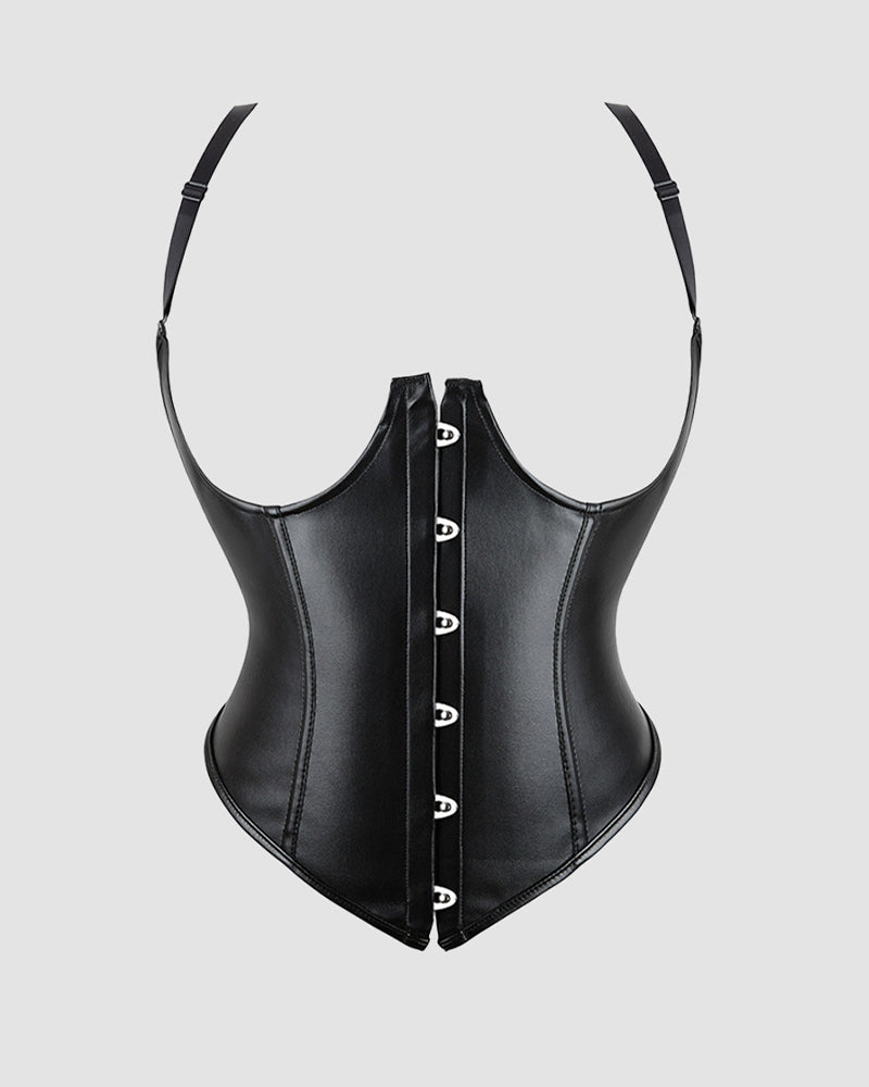 1980s 10 Boned Leather Suspenders Corset Black Avidlove-Corset - Tophatter Daily Deals