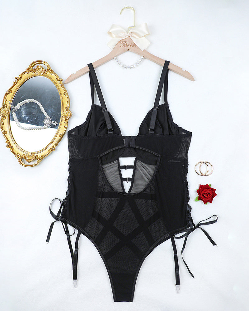 Plus Size Leather Hollow Tie Bodysuit Avidlove-Bodysuits - Tophatter Daily Deals