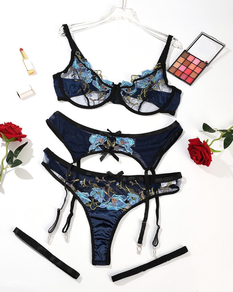 Plus Size Embroidered Mesh Lace Bra Set Avidlove-Bra Sets - Tophatter Daily Deals