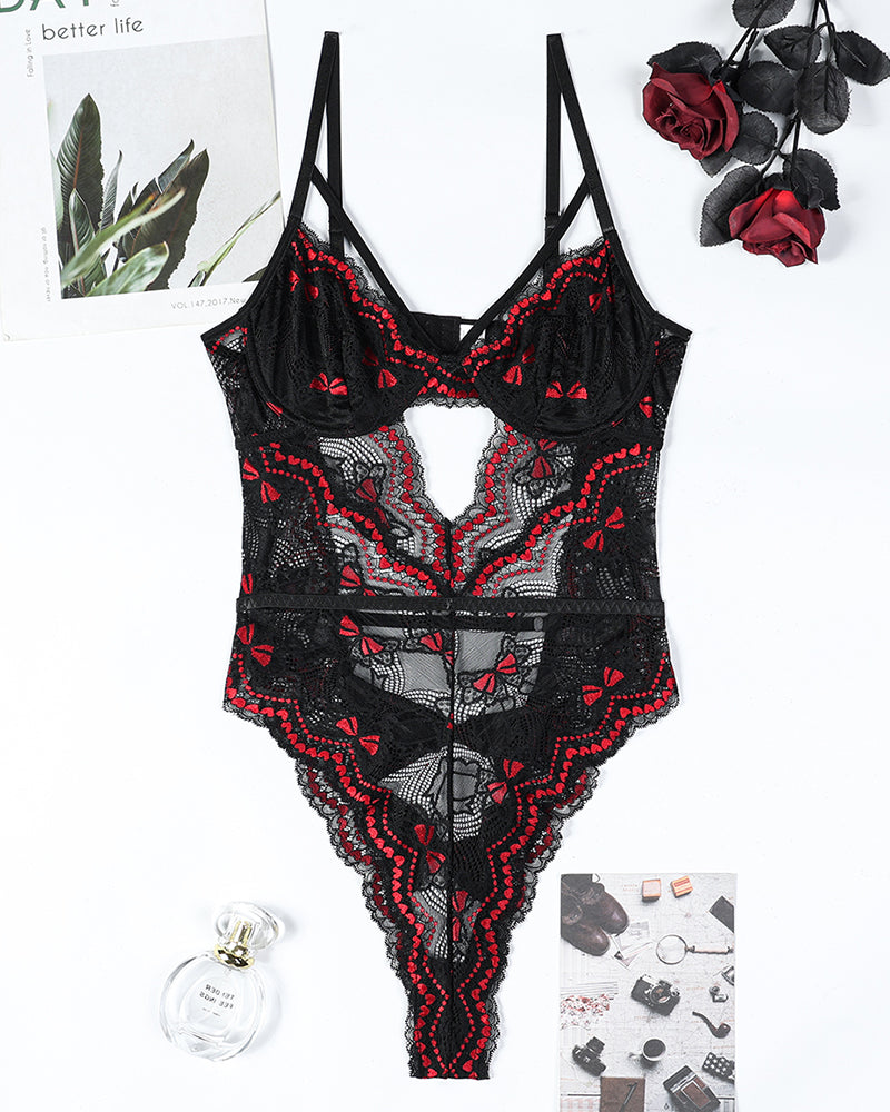 Embroidery Bow Cutout Lace Bodysuit Avidlove-Bodysuits - Tophatter Daily Deals