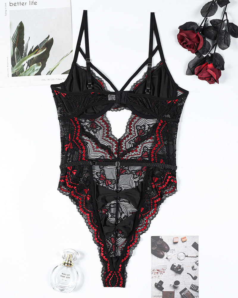 Embroidery Bow Cutout Lace Bodysuit Avidlove-Bodysuits - Tophatter Daily Deals