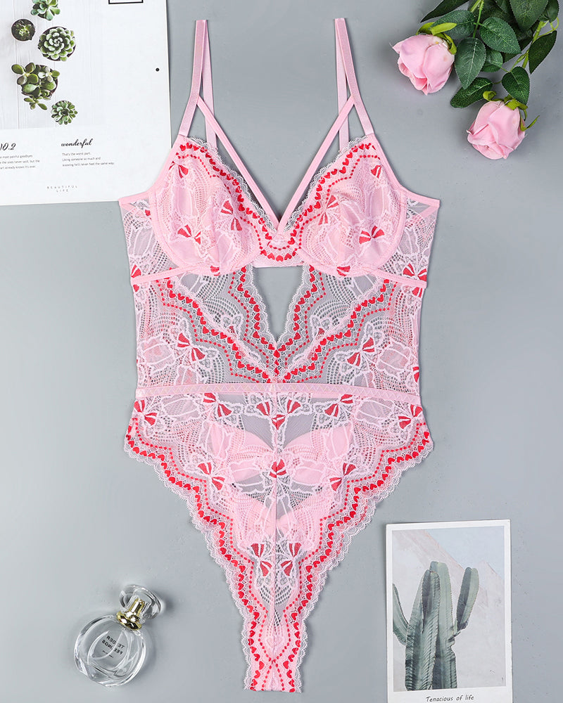 Embroidery Bow Cutout Lace Bodysuit Avidlove-Bodysuits - Tophatter Daily Deals