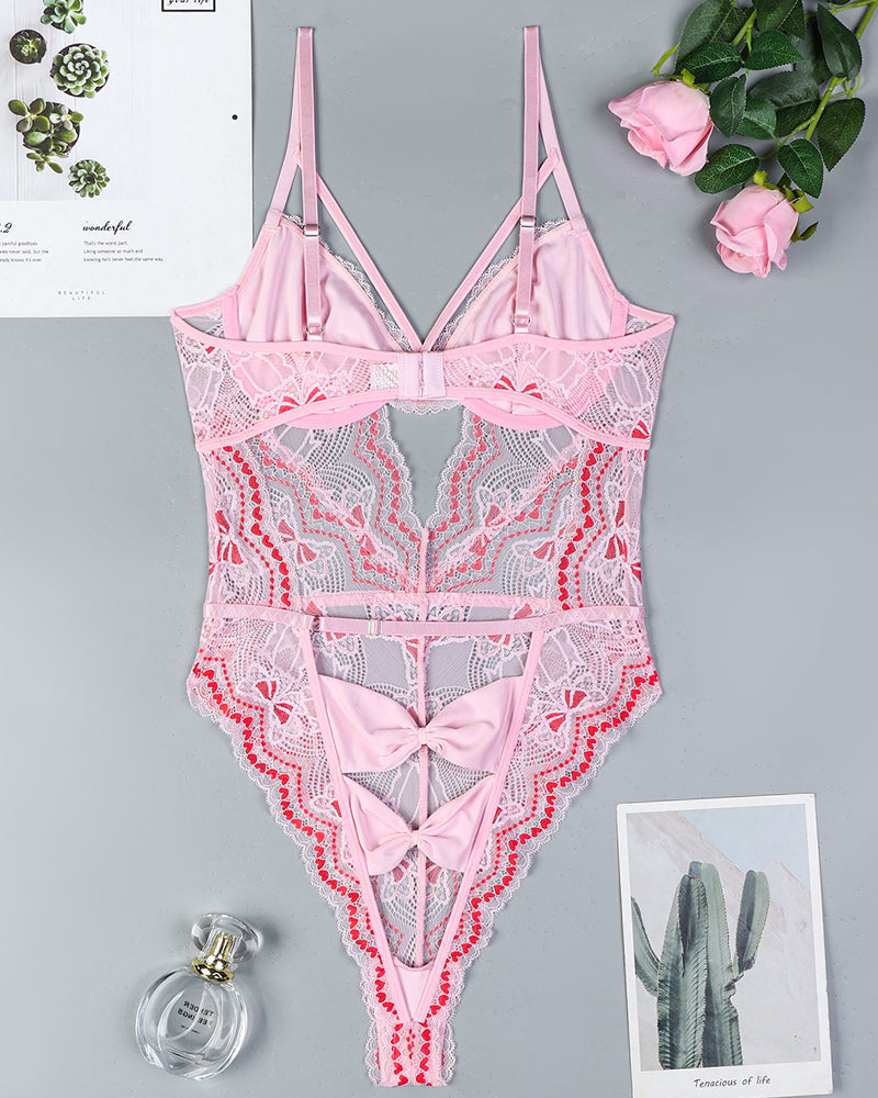 Embroidery Bow Cutout Lace Bodysuit Avidlove-Bodysuits - Tophatter Daily Deals