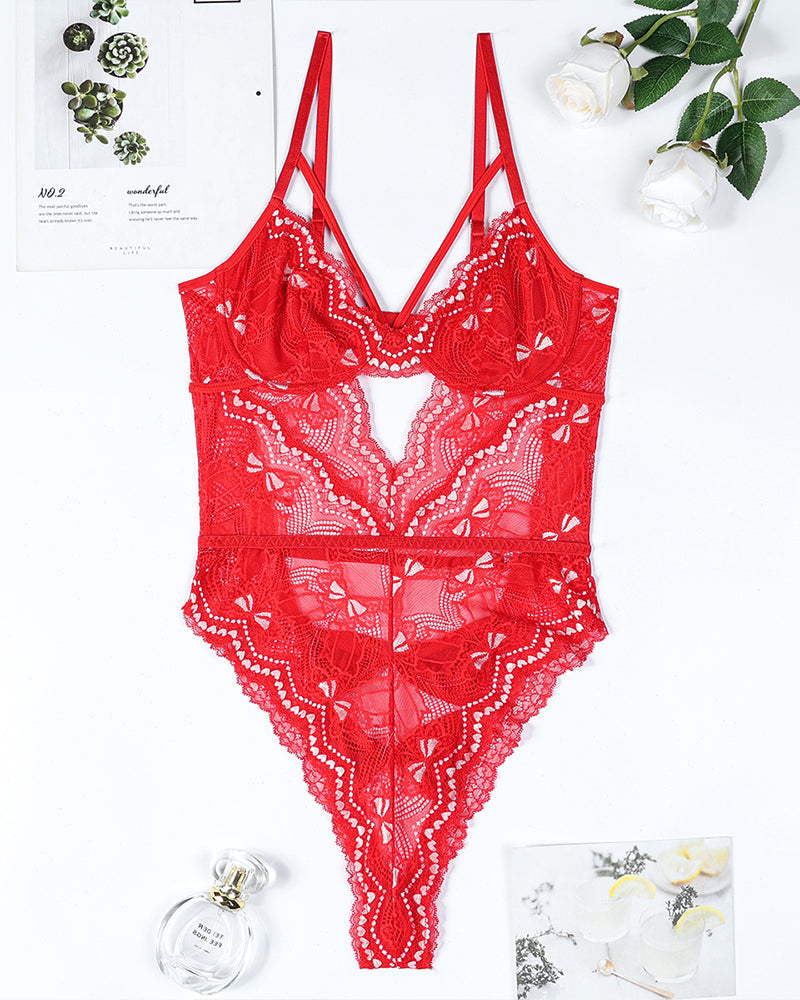 Embroidery Bow Cutout Lace Bodysuit Avidlove-Bodysuits - Tophatter Daily Deals