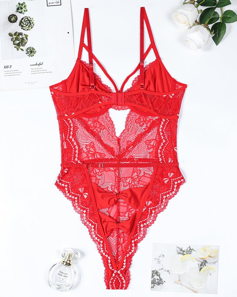 Embroidery Bow Cutout Lace Bodysuit Avidlove-Bodysuits - Tophatter Daily Deals