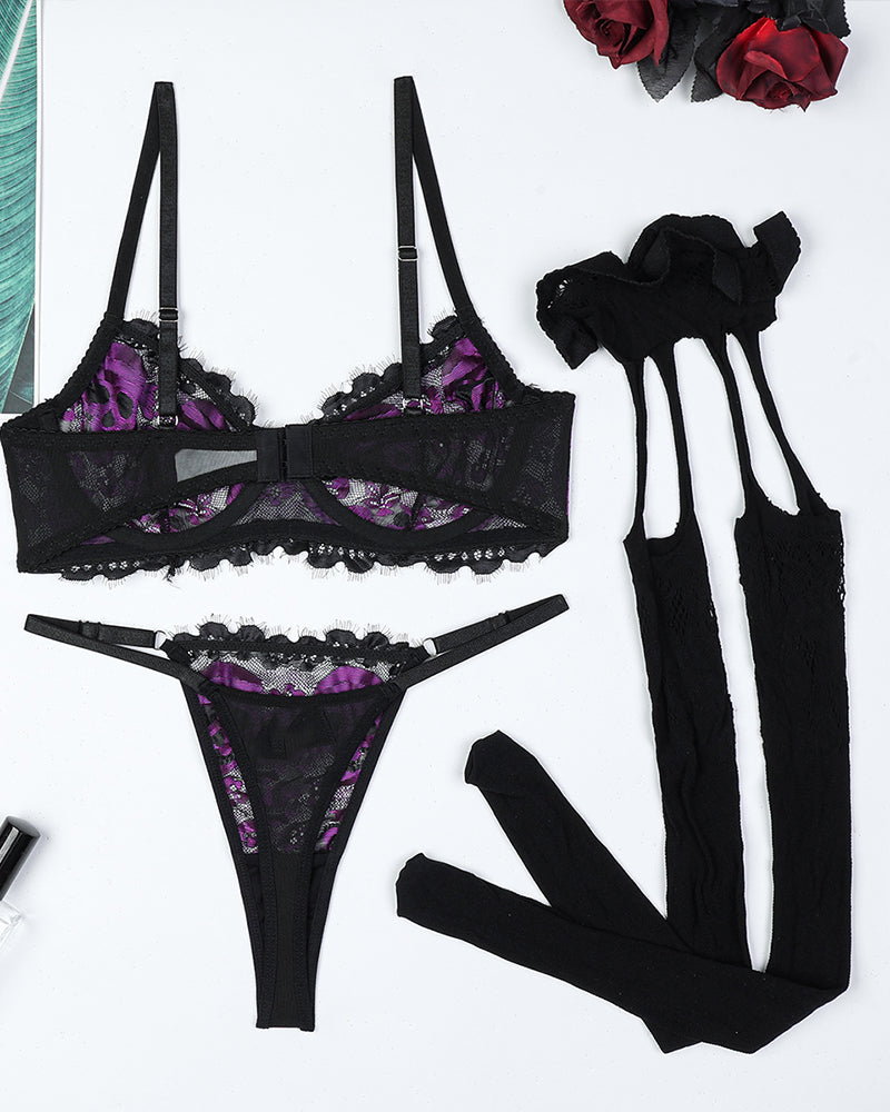 Skull Lace Stockings Bra Set Avidlove-Bra Sets - Tophatter Daily Deals