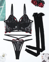 Embroidered Floral Hollow Stockings Bra Set Avidlove-Bra Sets - Tophatter Daily Deals