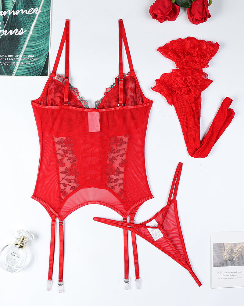 Flower Embroidered Cross Straps Bra Set Avidlove-Bra Sets - Tophatter Daily Deals