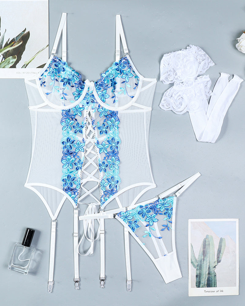 Flower Embroidered Stockings Bra Set Avidlove-Corset - Tophatter Daily Deals