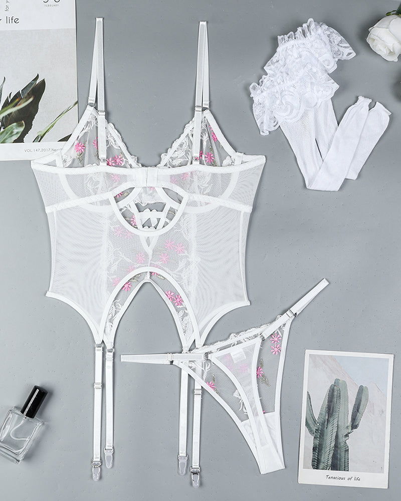 Flower Embroidered Stockings Bra Set Avidlove-Corset - Tophatter Daily Deals
