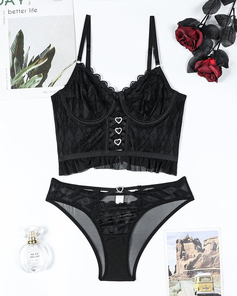 Lace Cross Heart Bra Set Avidlove-Bra Sets - Tophatter Daily Deals