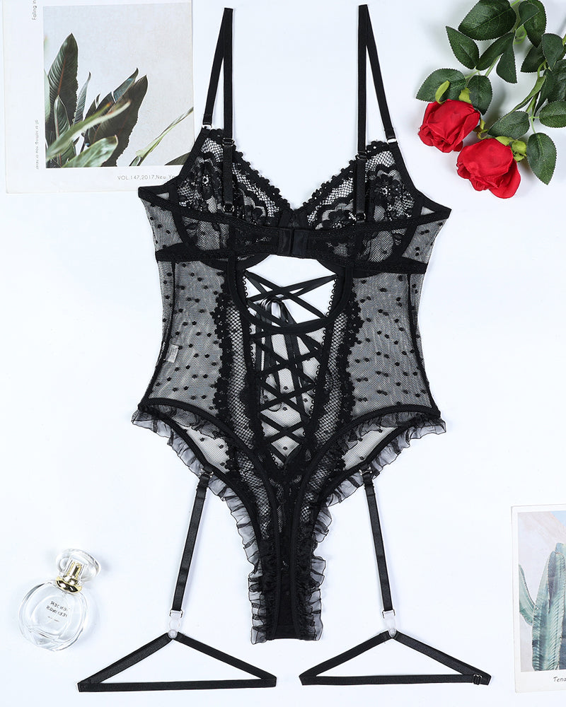 Lace Hollow Cross Strap Bodysuit Avidlove-Bodysuits - Tophatter Daily Deals