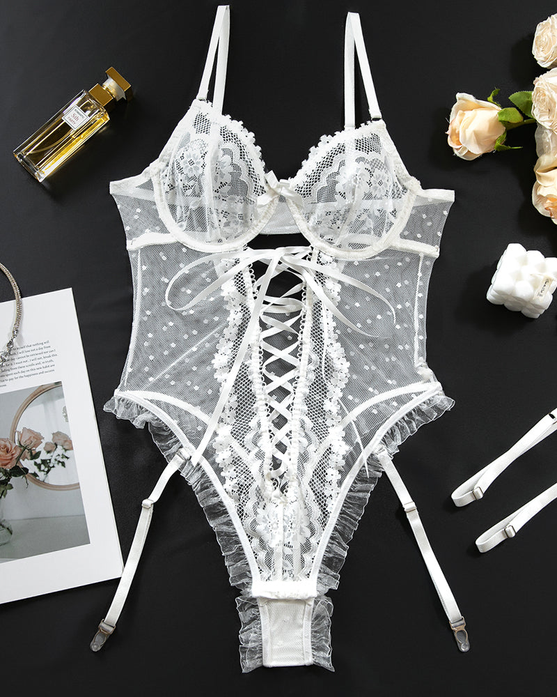 Lace Hollow Cross Strap Bodysuit Avidlove-Bodysuits - Tophatter Daily Deals