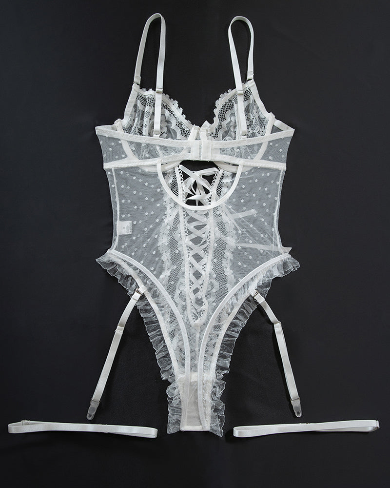 Lace Hollow Cross Strap Bodysuit Avidlove-Bodysuits - Tophatter Daily Deals