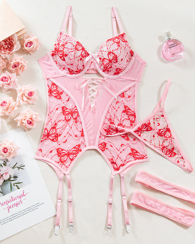 Butterfly Embroidered Lace Cross Straps Bra Set Avidlove-Bra Sets - Tophatter Daily Deals