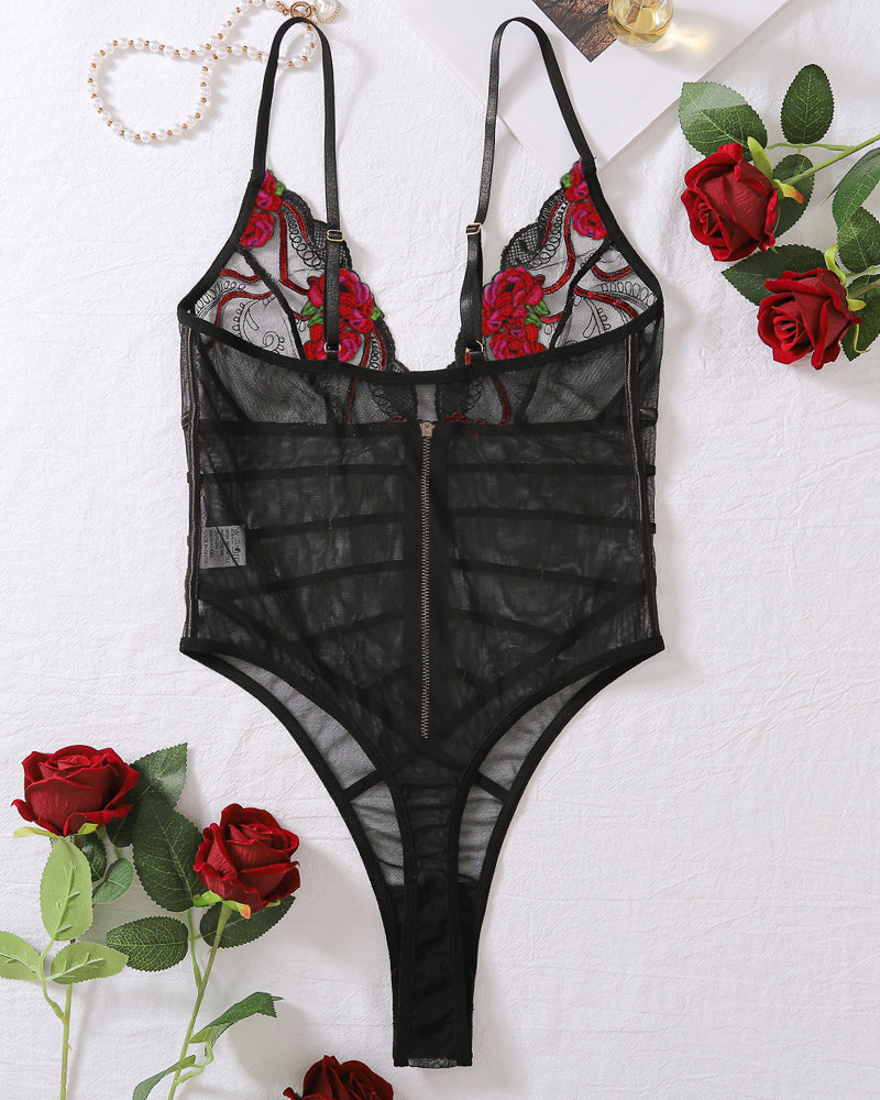 Lace Mesh Embroidered Transparent V-Neck Bodysuit Avidlove-Bodysuits - Tophatter Daily Deals