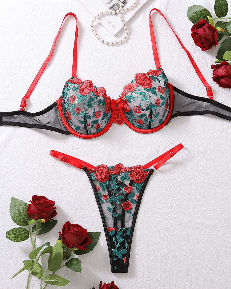 Floral Embroidery See-Through Bra Set Avidlove-Bra Sets - Tophatter Daily Deals