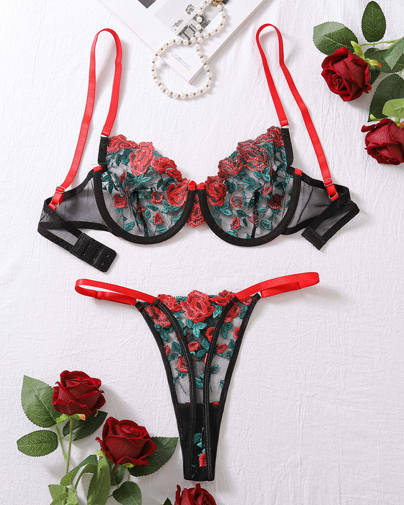 Floral Embroidery See-Through Bra Set Avidlove-Bra Sets - Tophatter Daily Deals