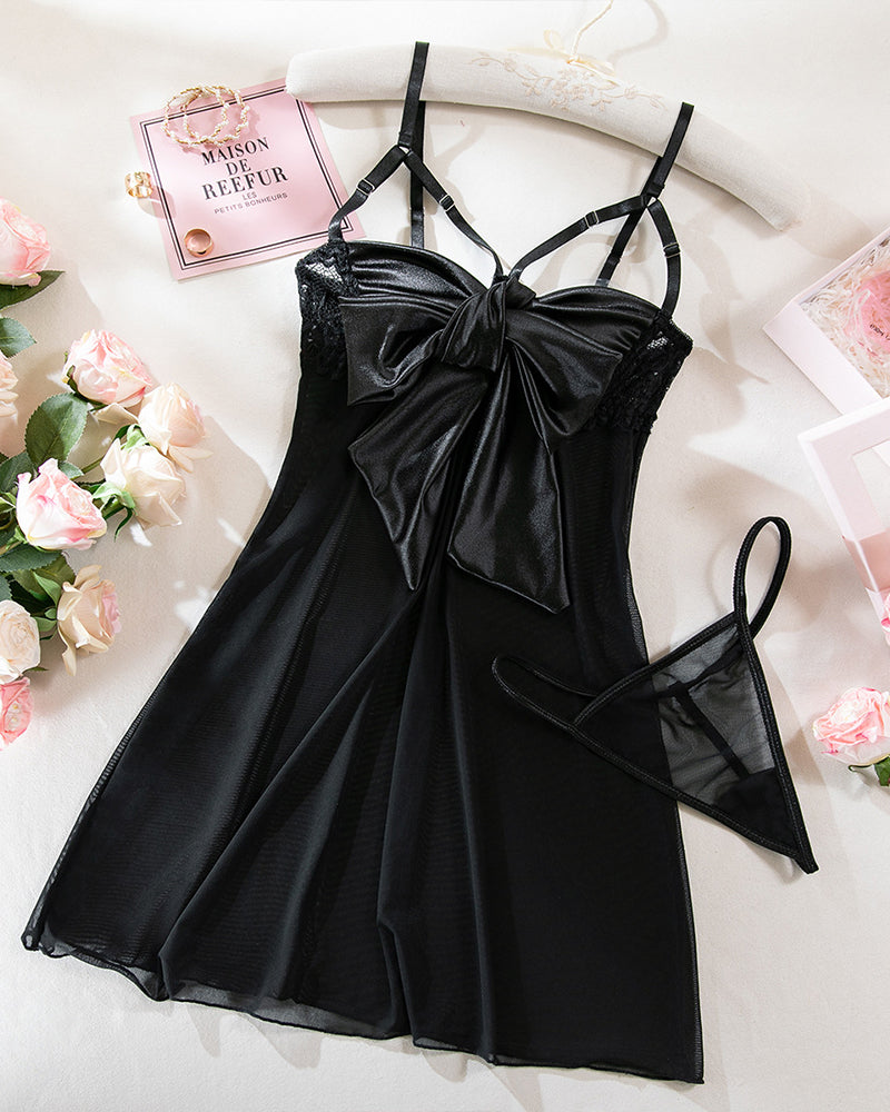 Bowknot Elastic Mesh Cupless Lace Nightdress Avidlove-Chemises - Tophatter Daily Deals