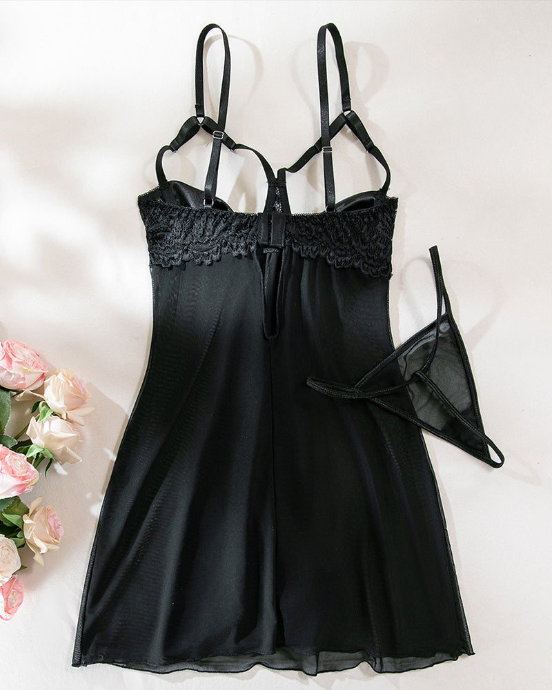Bowknot Elastic Mesh Cupless Lace Nightdress Avidlove-Chemises - Tophatter Daily Deals