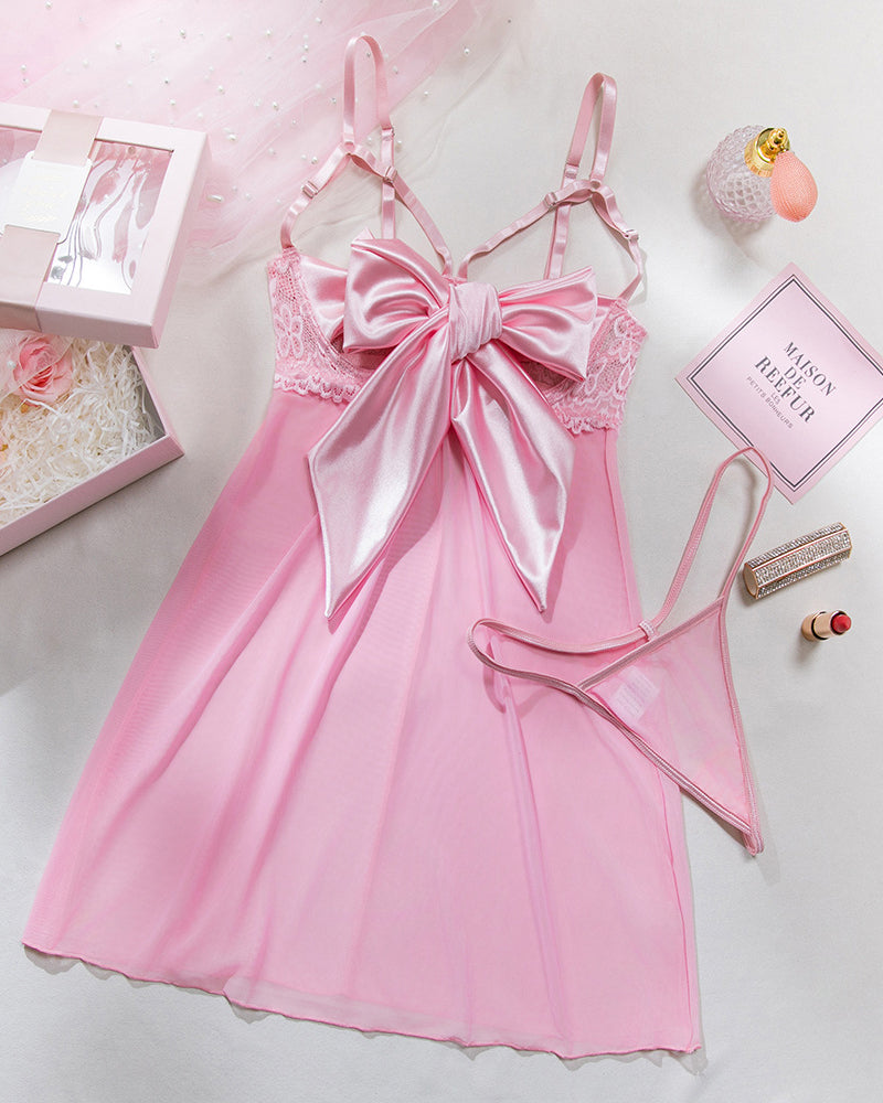 Bowknot Elastic Mesh Cupless Lace Nightdress Avidlove-Chemises - Tophatter Daily Deals