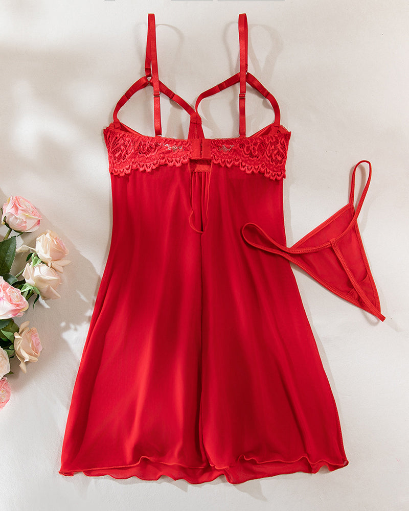 Bowknot Elastic Mesh Cupless Lace Nightdress Avidlove-Chemises - Tophatter Daily Deals
