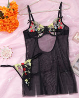 Flower Embroidered Gathered Transparent Nightdress Avidlove-Chemises - Tophatter Daily Deals