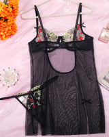 Flower Embroidered Gathered Transparent Nightdress Avidlove-Chemises - Tophatter Daily Deals
