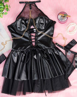 PU Leather Halterneck Tie Mesh Mini Dress Avidlove-Chemises - Tophatter Daily Deals