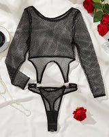 Hollow Ring Fishnet Open Crotch Bodysuit Avidlove-Bodysuits - Tophatter Daily Deals