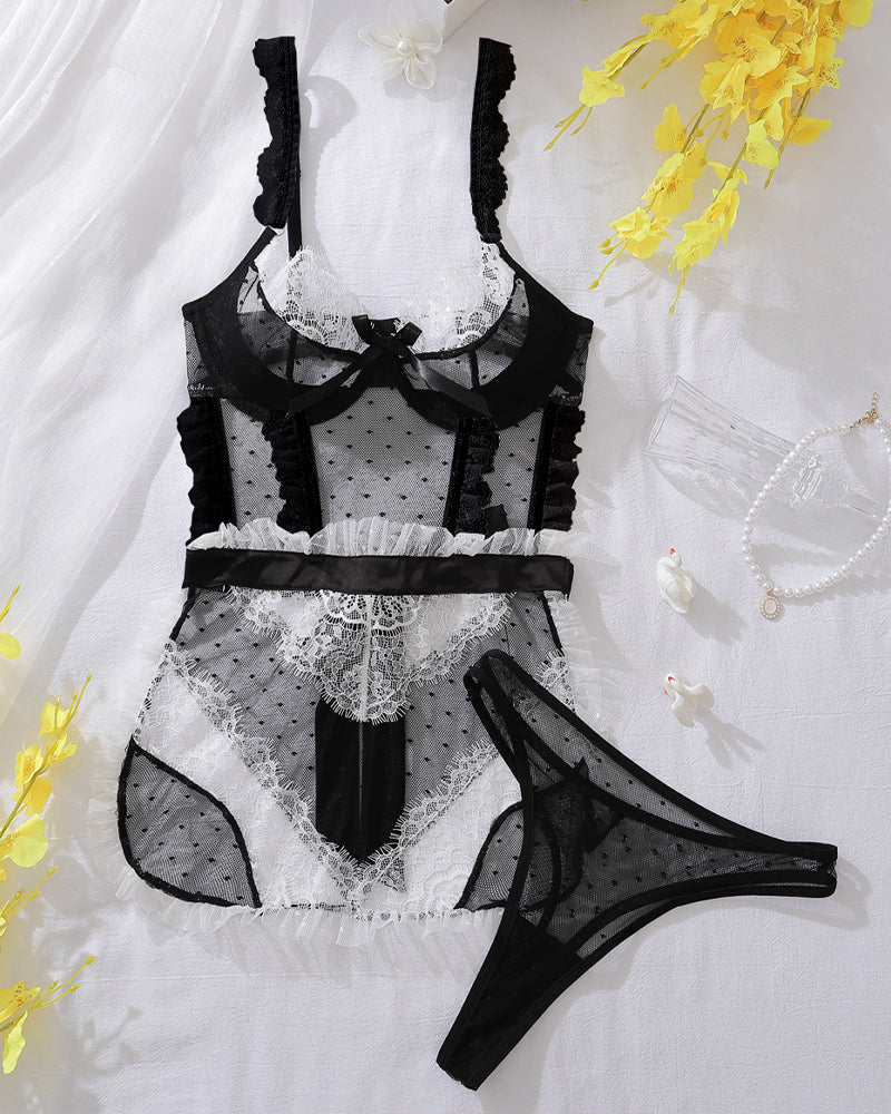 Mesh See-Through Hollow Backless Bra Set Black White Avidlove-Chemises - Tophatter Daily Deals