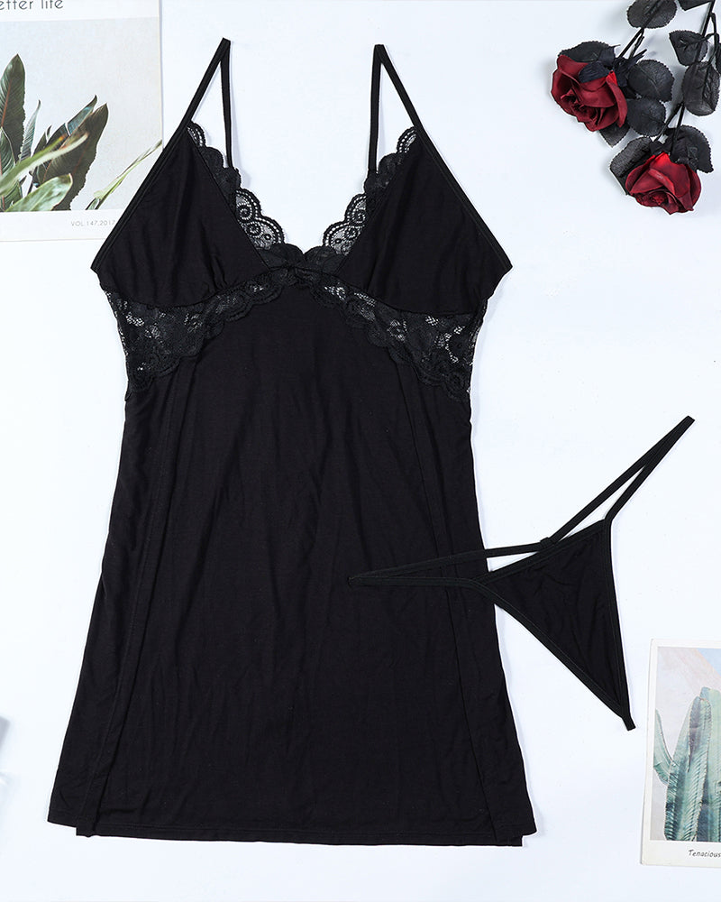 Lace Stitching Slit Suspender Nightdress Avidlove-Chemises - Tophatter Daily Deals