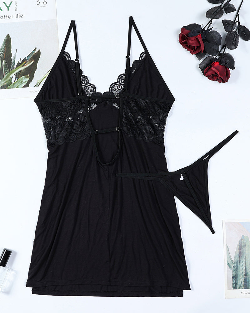 Lace Stitching Slit Suspender Nightdress Avidlove-Chemises - Tophatter Daily Deals