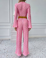 Long-Sleeved Heart Print Ruffled Pajamas Set Avidlove-Pajamas Sets - Tophatter Daily Deals