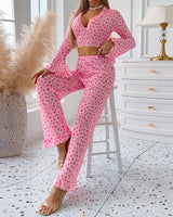 Long-Sleeved Heart Print Ruffled Pajamas Set Avidlove-Pajamas Sets - Tophatter Daily Deals