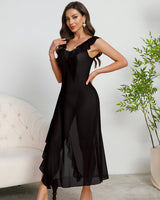 Deep V-neck Pleated Lace Side Slit Mesh Dress Avidlove-Dresses - Tophatter Daily Deals