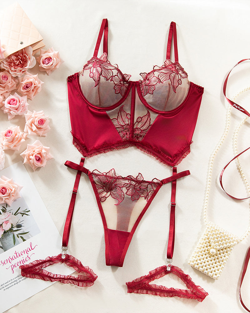 Embroidered Flower Colorblock Bra Set Avidlove-Bra Sets - Tophatter Daily Deals