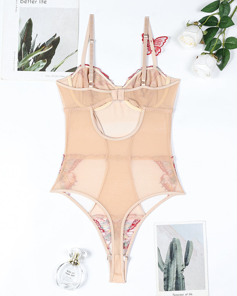 3D Butterfly Embroidery Gathered Bodysuit Avidlove-Bodysuits - Tophatter Daily Deals