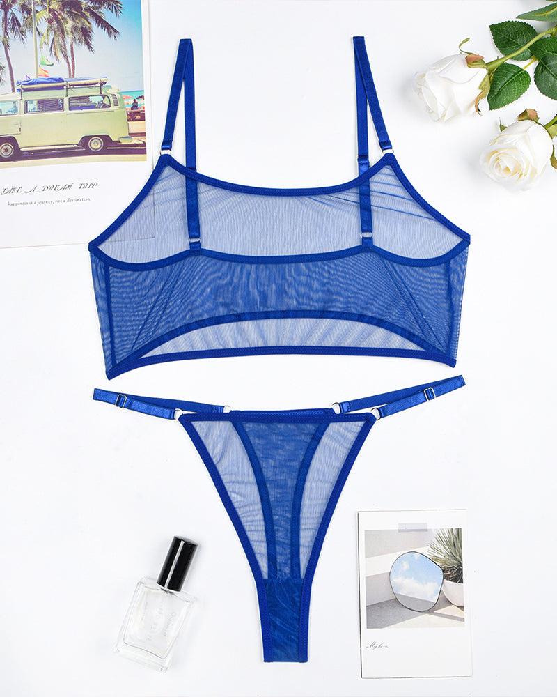 Mesh See-Through Camisole Bra Set Blue Avidlove-Bra Sets - Tophatter Daily Deals