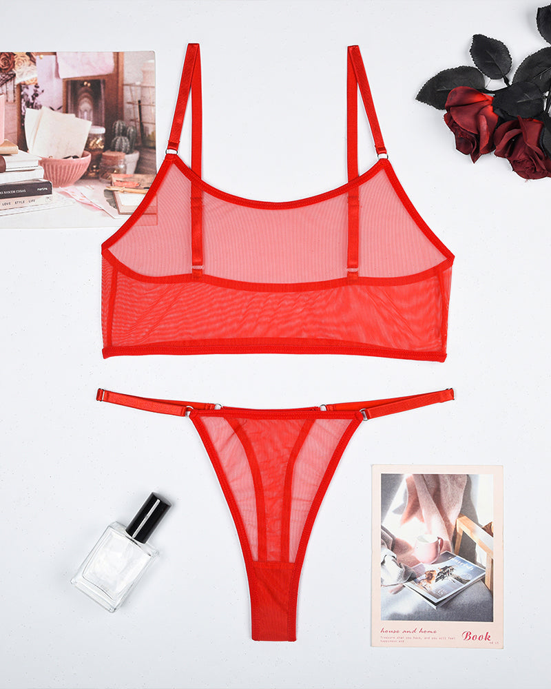 Mesh See-Through Camisole Bra Set Red Avidlove-Bra Sets - Tophatter Daily Deals