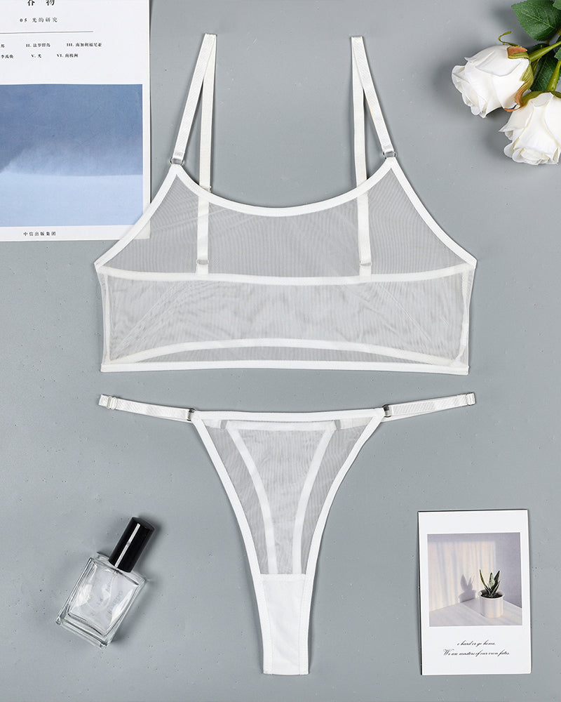 Mesh See-Through Camisole Bra Set White Avidlove-Bra Sets - Tophatter Daily Deals
